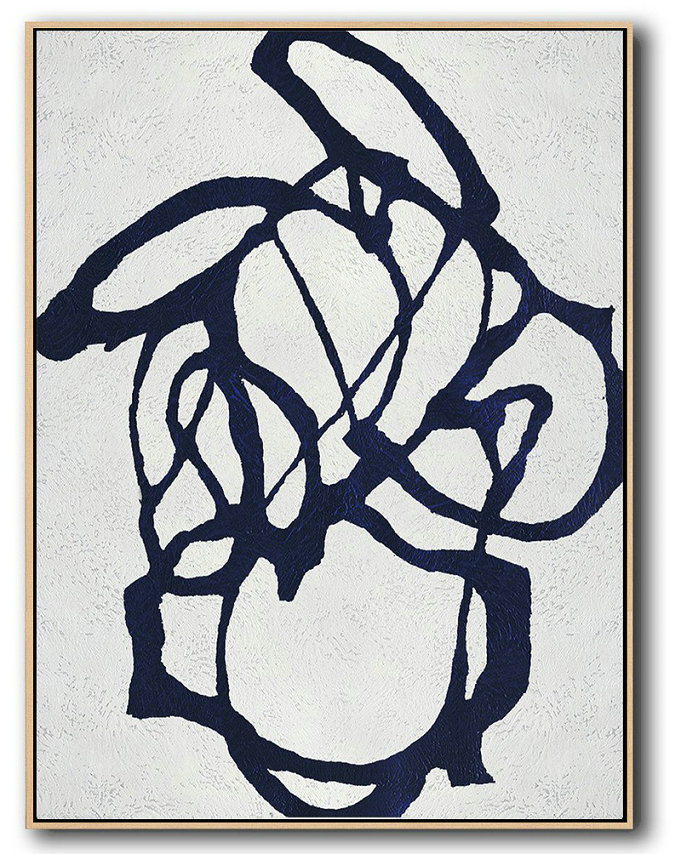 Original Abstract Painting Extra Large Canvas Art,Buy Hand Painted Navy Blue Abstract Painting Online,Living Room Wall Art